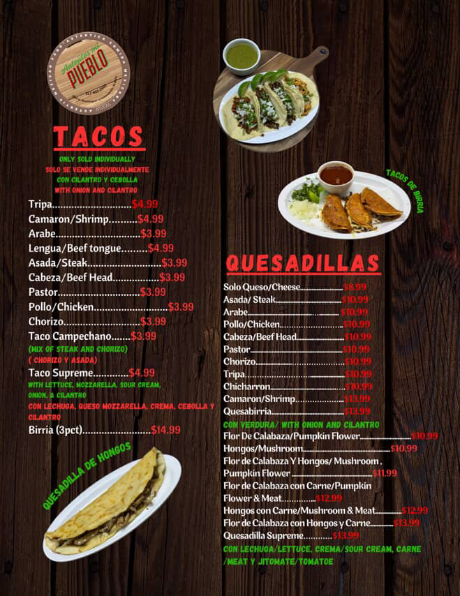 Antojitos Mi Pueblo Menu - Image 1